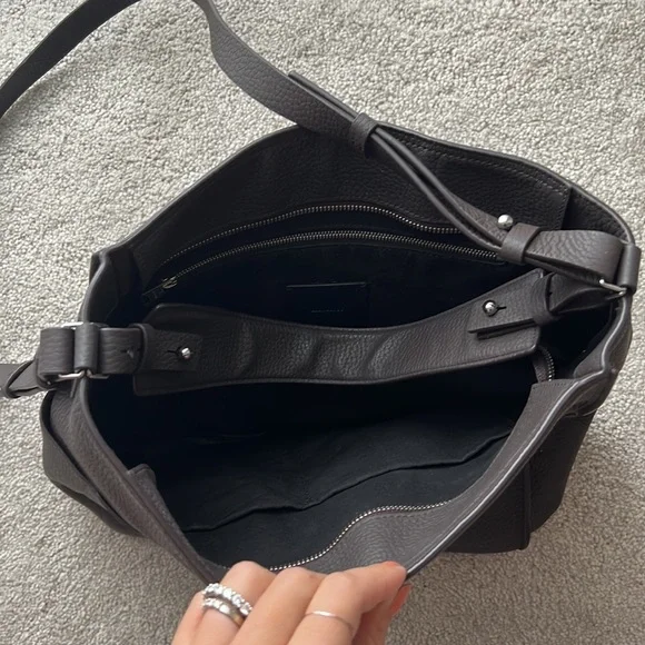 AllSaints Mast Pebbled Leather Tote Bag Brown - Picture 7 of 12